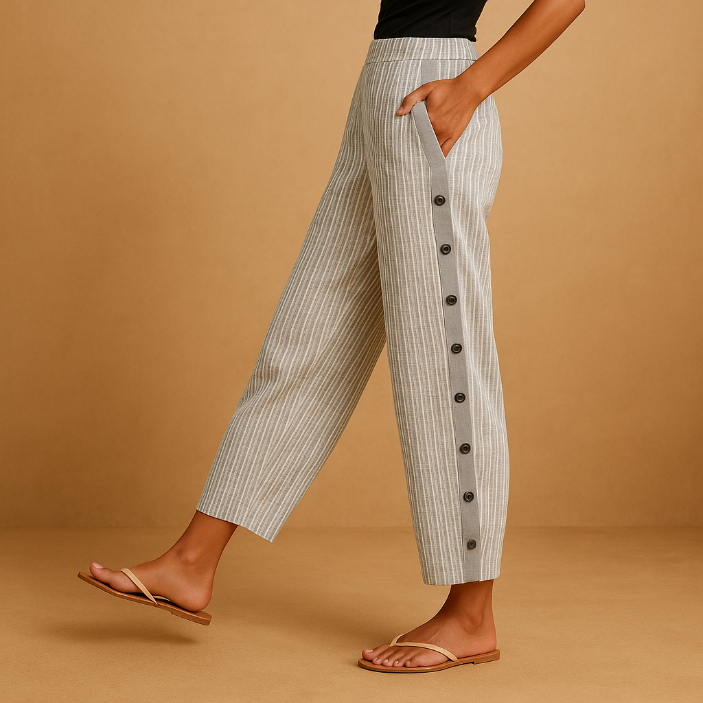Clara | Chic High Waist Striped Pants for Women in White & Blue 0