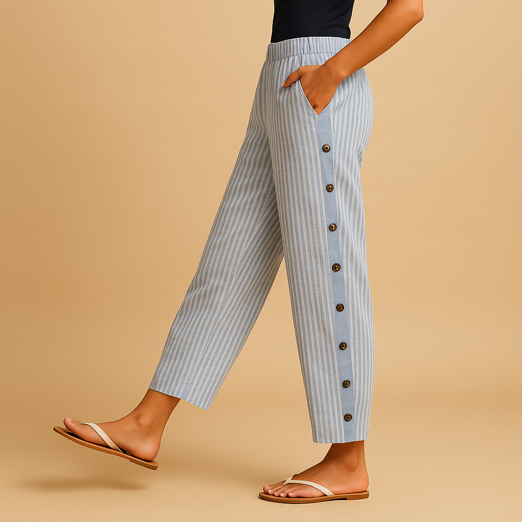 Clara | Chic High Waist Striped Pants for Women in White & Blue 1