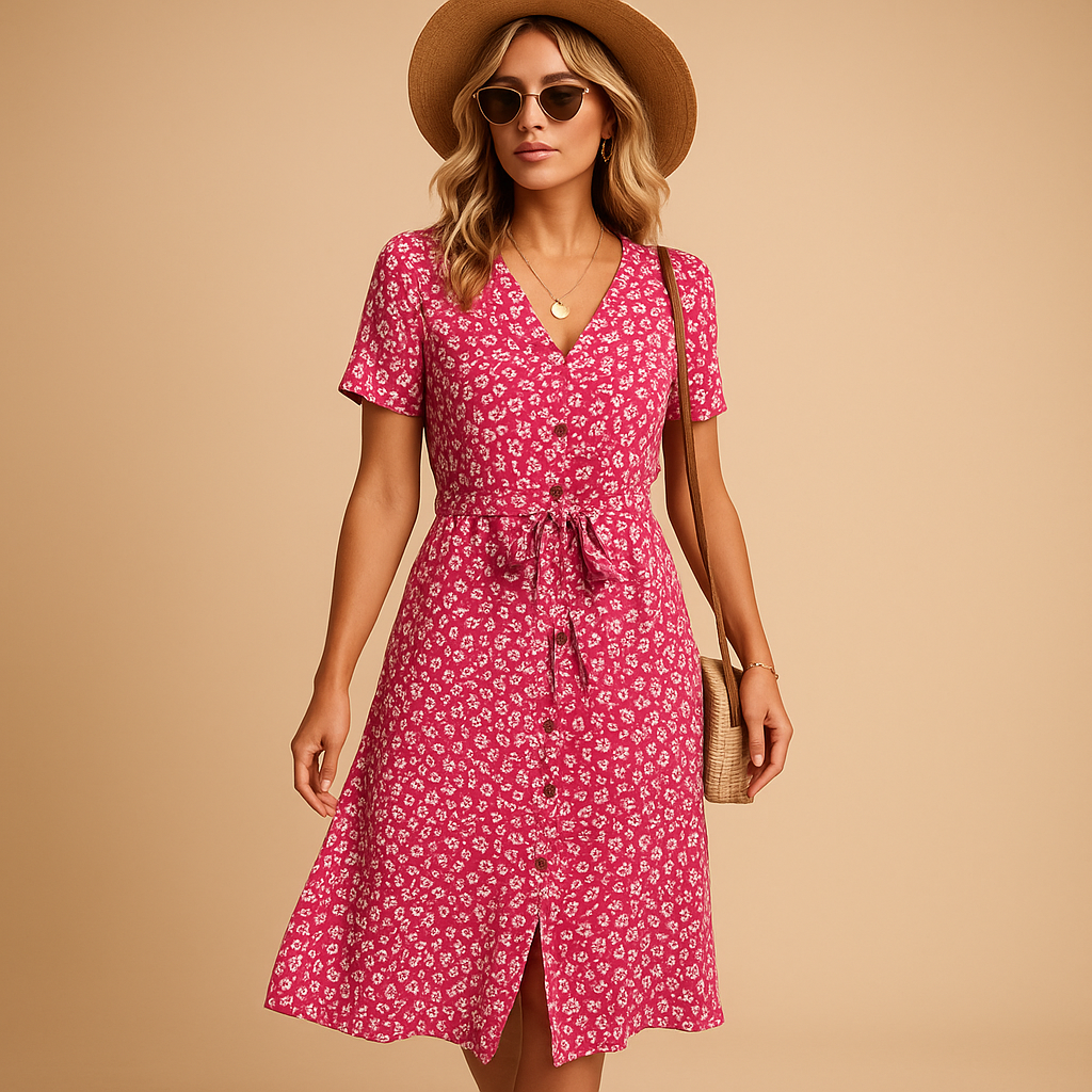 Clara | Women's Summer Floral Midi Dress with Short Sleeves 4